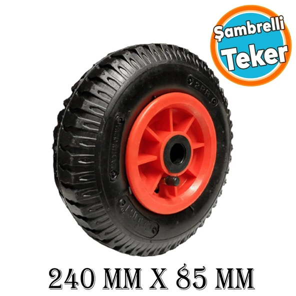 El Arabası Tekeri Yük Taşıma Arabası Burçlu Şişme Şambelli İç Lastikli Teker 240x85 mm Plastik Jant