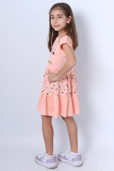 KIZ ÇOCUK ELBİSE FIRFIRLI PUANTİYELİ BASKILI A28 - 9