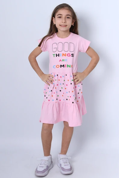 KIZ ÇOCUK ELBİSE FIRFIRLI PUANTİYELİ BASKILI A28 - 3