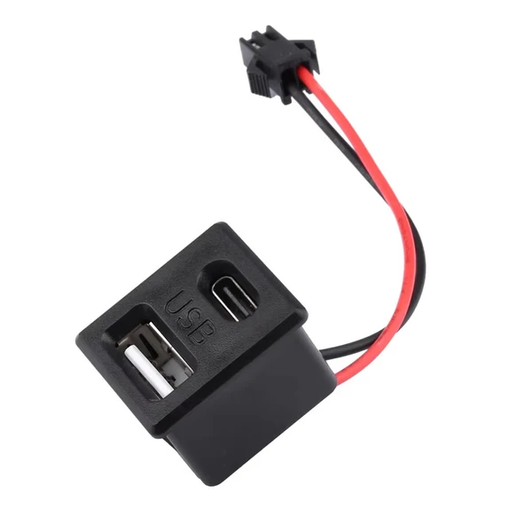 Type-C / Usb A Dişi Soket Kavisli  2 Pin 10cm Kablo Jst Çift Usb 5V 2A Panel Montaj Cep Telefonu Tablet Led Lamba Şarj Adaptör Fan - Resim 7