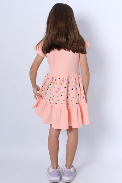 KIZ ÇOCUK ELBİSE FIRFIRLI PUANTİYELİ BASKILI A28 - 11