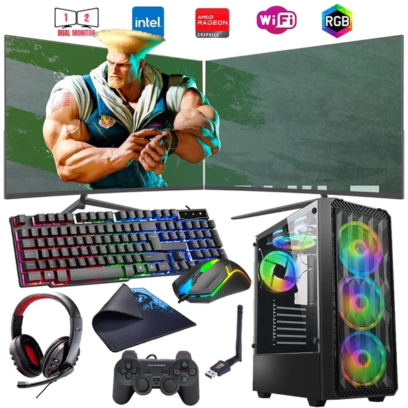 İ7 12700F 16GB DDR4 1TB m2 8GB RX580 Çift 24" Monitörlü Oyun Bilgisayarı (Gaming SET) ürün görseli