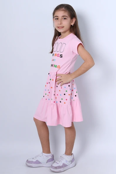 KIZ ÇOCUK ELBİSE FIRFIRLI PUANTİYELİ BASKILI A28