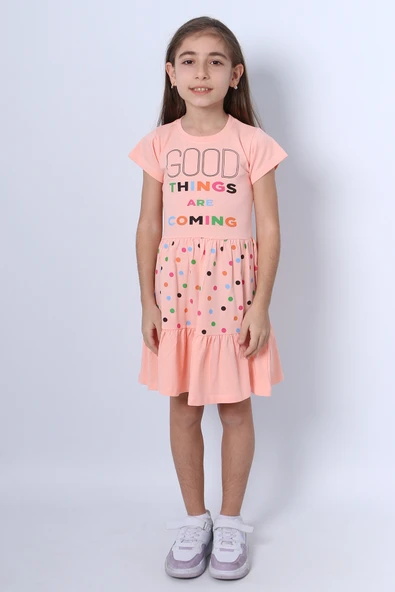 KIZ ÇOCUK ELBİSE FIRFIRLI PUANTİYELİ BASKILI A28 - 10