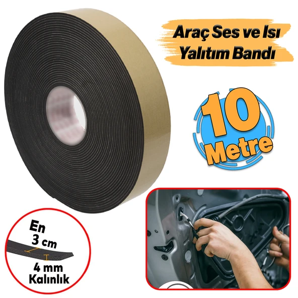 Yapışkanlı Araç Oto Ses Isı Yalıtım İzolasyon Bandı Bant Epidyen Sünger En 30 mm Kalın 4 mm 10 Metre