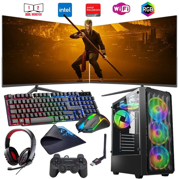 i5 14400F 16GB DDR4 1TB m2 8GB RX580 Çift 24" Monitörlü Oyun Bilgisayarı (Gaming SET) ürün görseli