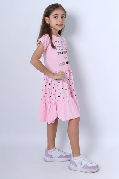 KIZ ÇOCUK ELBİSE FIRFIRLI PUANTİYELİ BASKILI A28 - 4