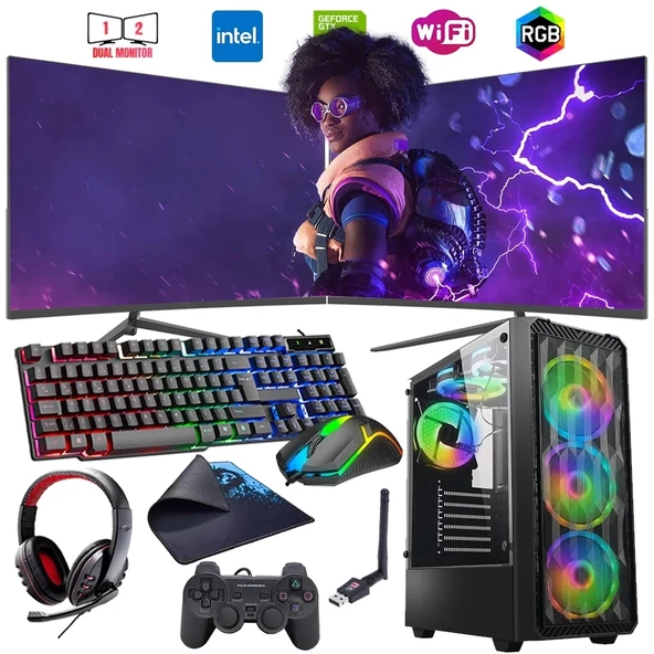 İ7 12700F 16GB DDR4 1TB m2 4GB GTX1650 Çift 24" Monitörlü Oyun Bilgisayarı (Gaming SET) ürün görseli