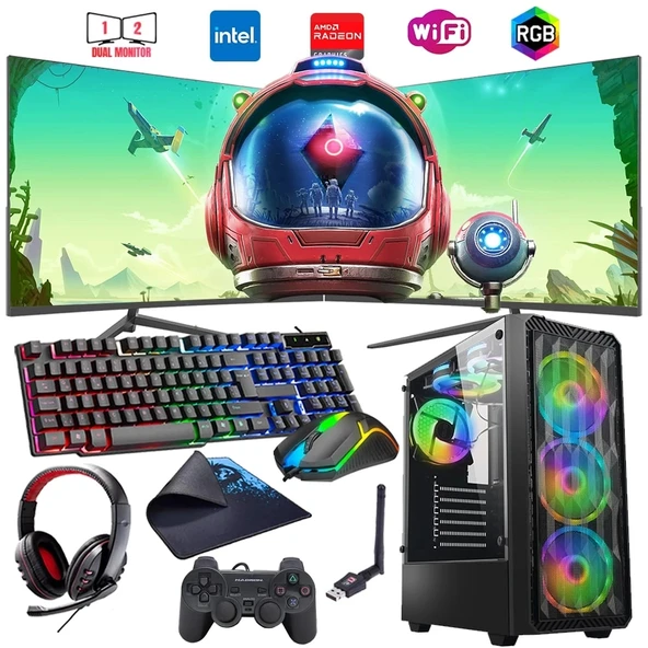 i7 13700F 16GB DDR4 1TB m2 8GB RX580 Çift 24" Monitörlü Oyun Bilgisayarı (Gaming SET) ürün görseli