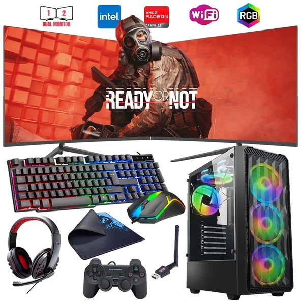 i7 14700F 16GB DDR4 1TB m2 8GB RX580 Çift 24" Monitörlü Oyun Bilgisayarı (Gaming SET) ürün görseli