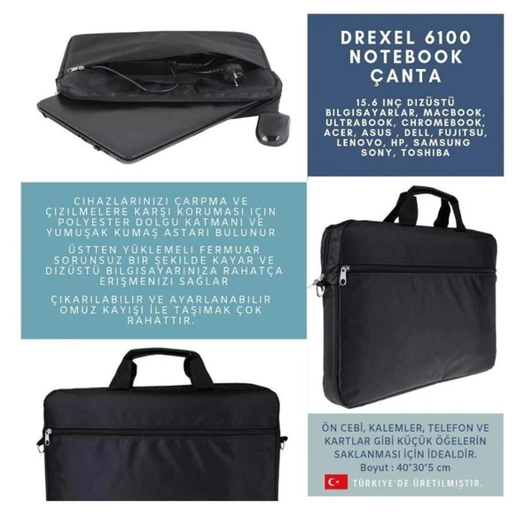 PLM Drexel 6100 15.6" Siyah Notebook Çantası - 9