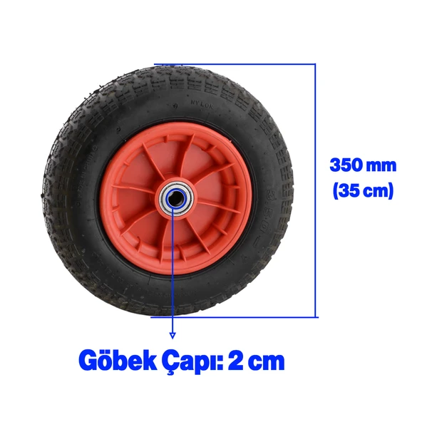 El Arabası Tekeri Plastik Jantlı Yük Taşıma Bilyeli Rulmanlı Havalı Şambrelli 350x70 mm Tekerlek - 2