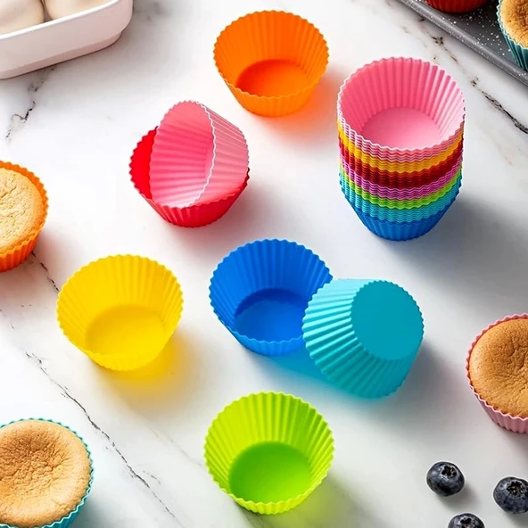 Tilbe Home 30 Adet Silikon Muffin Kek Kapsülü Yeniden Kullanılabilir Cupcake Browni Kek Kalıbı Renkli - 5