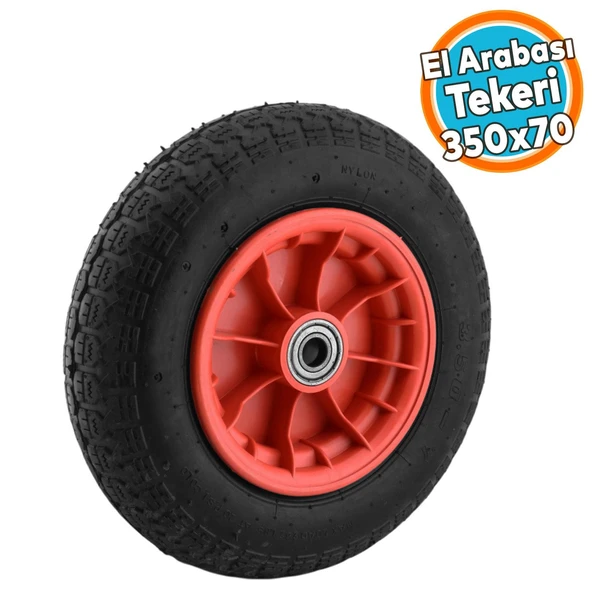 El Arabası Tekeri Plastik Jantlı Yük Taşıma Bilyeli Rulmanlı Havalı Şambrelli 350x70 mm Tekerlek
