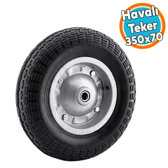 El Arabası Tekeri Yük Taşıma Siboplu Bilyeli Rulmanlı Havalı Dublex 350x70 mm Çelik Jant Tekerlek
