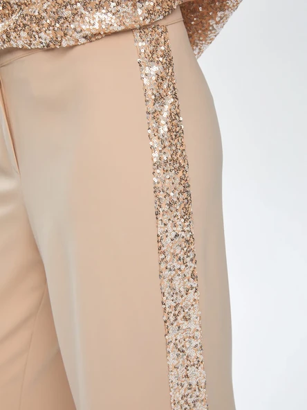 Faik Sönmez Minimalist Midi Kadın Pantolon - Pullu Detay, Geniş Paça - 3