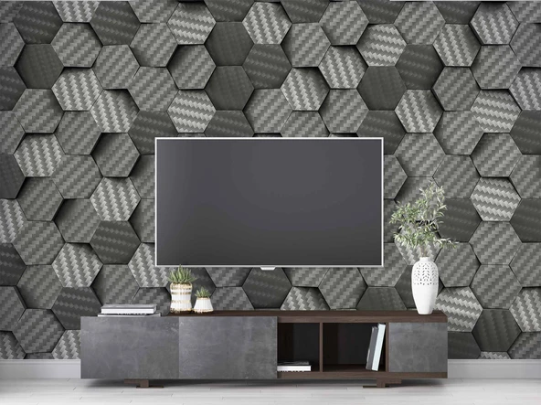 3 Boyutlu Carbon Fiber Görünümlü Duvar Kağıdı Baskı - Resim 3