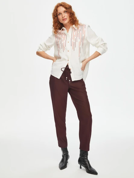 Faik Sönmez Minimalist Midi Kadın Pantolon - Yüksek Bel Rahat ürün görseli 1