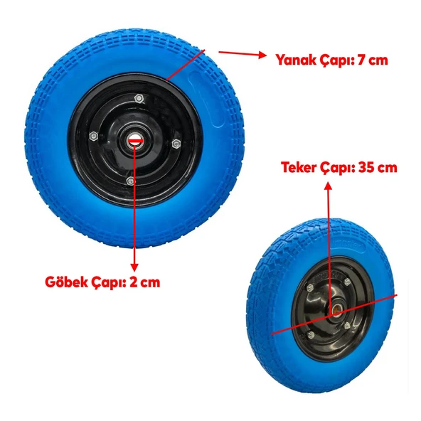 El Arabası Tekeri Yük Taşıma Rulmanlı Patlamayan Poliüretan Teker PU Dolma Tekerlek 350x70 mm - 3