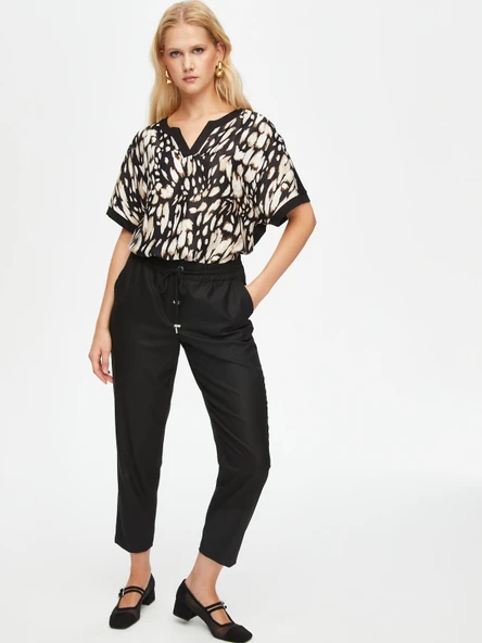 Faik Sönmez Minimalist Midi Kadın Pantolon - Yüksek Bel Rahat - Resim 6