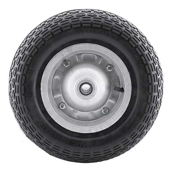 El Arabası Tekeri Yük Taşıma Siboplu Bilyeli Rulmanlı Havalı Dublex 350x70 mm Çelik Jant Tekerlek - 3