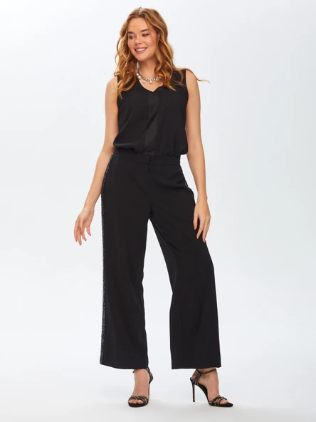 Faik Sönmez Minimalist Midi Kadın Pantolon - Pullu Detay, Geniş Paça - 9