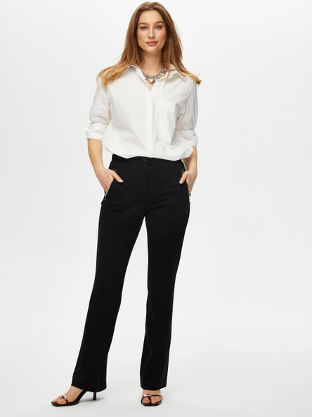 Faik Sönmez Minimalist Yüksek Bel Düz Kadın Pantolon - Günlük & İş