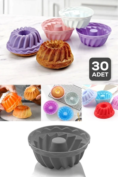 Tilbe Home 30 Adet Silikon Muffin Kek Kapsülü Yeniden Kullanılabilir Göbekli Cupcake Browni Kek Kalıbı Renkli