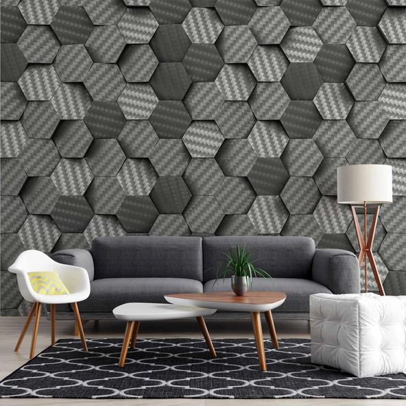 3 Boyutlu Carbon Fiber Görünümlü Duvar Kağıdı Baskı ürün görseli