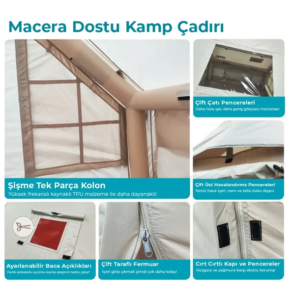 HABL 8 Kişilik 8m2 Su,Rüzgar ve Kar Geçirmez 420D Oxford Kumaşlı 4 Mevsim Şişme Çadır 320cm(U) 250cm(G) 220cm(Y) - 3