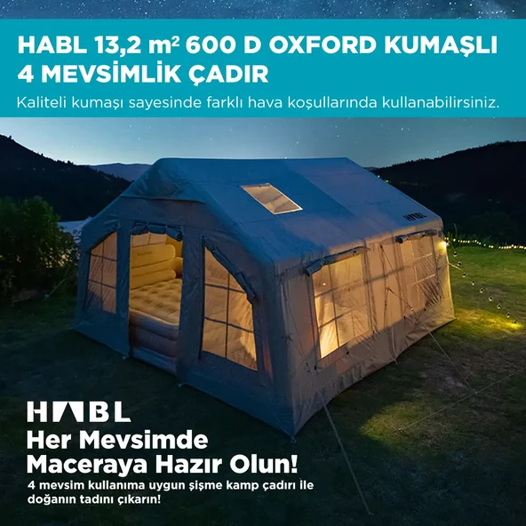 HABL 13 Kişilik 13.2m2 Su,Rüzgar ve Kar Geçirmez 600D Oxford Kumaşlı 4 Mevsim Şişme Çadır 367cm(U) 360cm(G) 220cm(Y)
