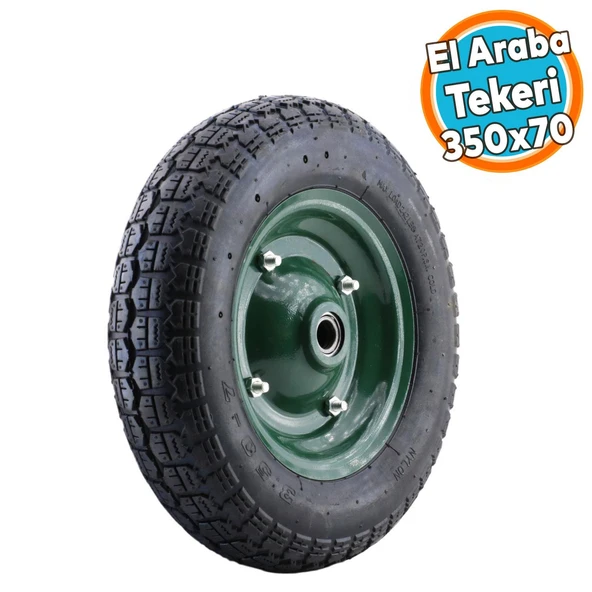 El Araba Arabası Tekeri Yük Taşıma Tekerleği Havalı Bilyalı Yeşil Jant Siyah350x70