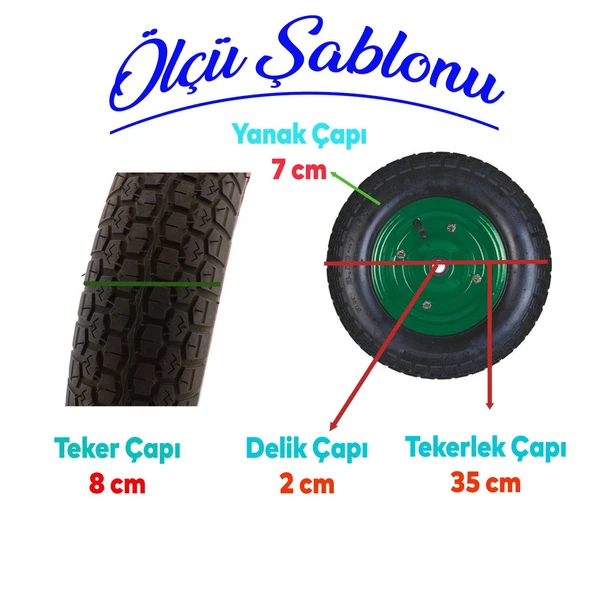 El Araba Arabası Tekeri Yük Taşıma Tekerleği Havalı Bilyalı Yeşil Jant Siyah350x70 - 2