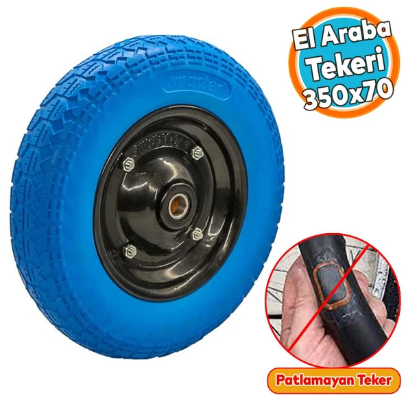 El Arabası Tekeri Yük Taşıma Rulmanlı Patlamayan Poliüretan Teker PU Dolma Tekerlek 350x70 mm ürün görseli 1