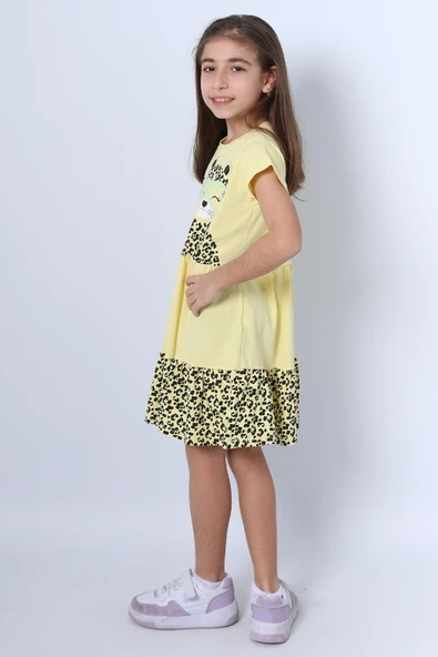 KIZ ÇOCUK ELBİSE FIRFIRLI KEDİCİK BASKILI C13 - Resim 10