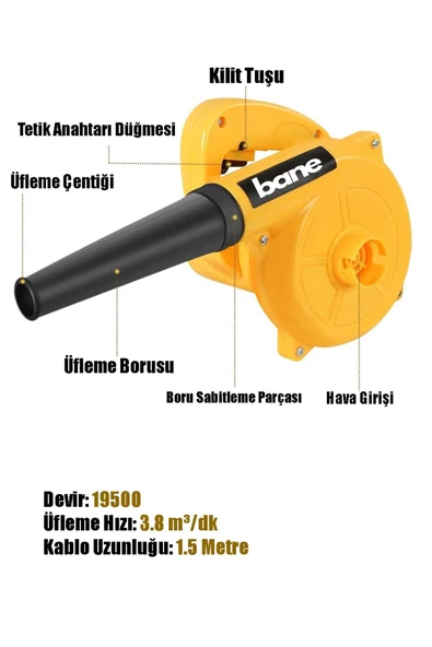Süper Güç 600 W Çift Katlı Girdap Salyangoz Tip Devir Ayarlı Elektrikli Hava Körüğü Üfleme Makinesi - 3