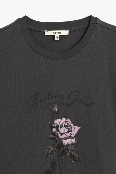 Koton Kısa Kollu Bisiklet Yaka Pamuklu Baskılı Kadın Tişört - 3