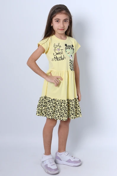 KIZ ÇOCUK ELBİSE FIRFIRLI KEDİCİK BASKILI C13 - Resim 9