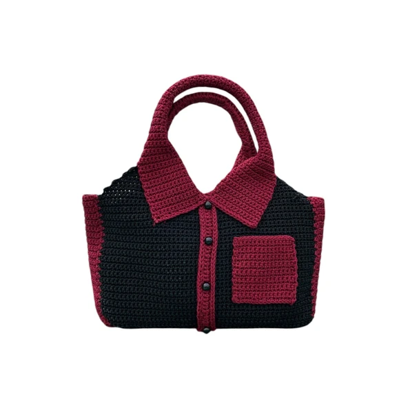 El Yapımı Siyah & Bordo Gömlek Çanta