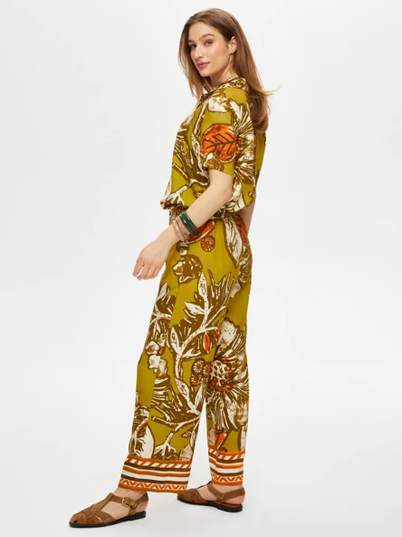 Faik Sönmez Desenli Geniş Paça Midi Kadın Pantolon - Bohemian Tarz - Resim 6