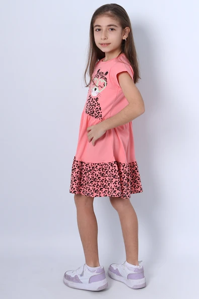 KIZ ÇOCUK ELBİSE FIRFIRLI KEDİCİK BASKILI C13 - Resim 5