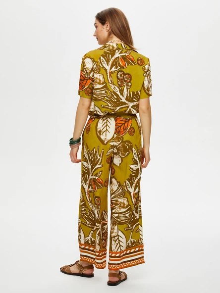 Faik Sönmez Desenli Geniş Paça Midi Kadın Pantolon - Bohemian Tarz - Resim 8