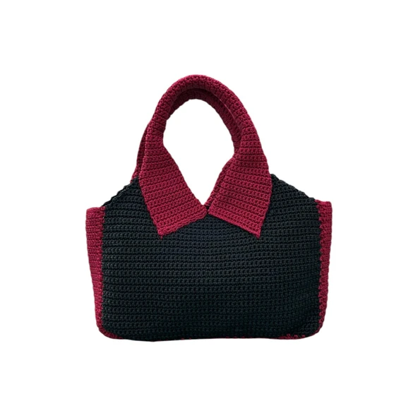 El Yapımı Siyah & Bordo Gömlek Çanta - 2