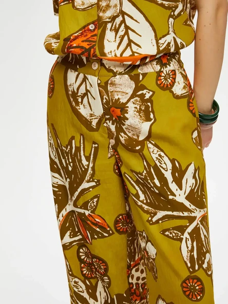 Faik Sönmez Desenli Geniş Paça Midi Kadın Pantolon - Bohemian Tarz - Resim 4