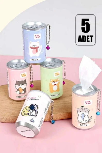 Tilbe Home 5'li Sevimli Kola Kutusu Şekilli Anahtarlık Islak Mendil Kutusu Çanta Süsü Mini Cep Mendil Seti