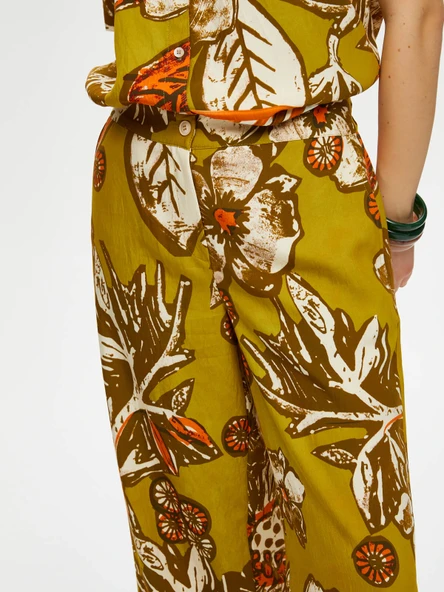 Faik Sönmez Desenli Geniş Paça Midi Kadın Pantolon - Bohemian Tarz - Resim 9