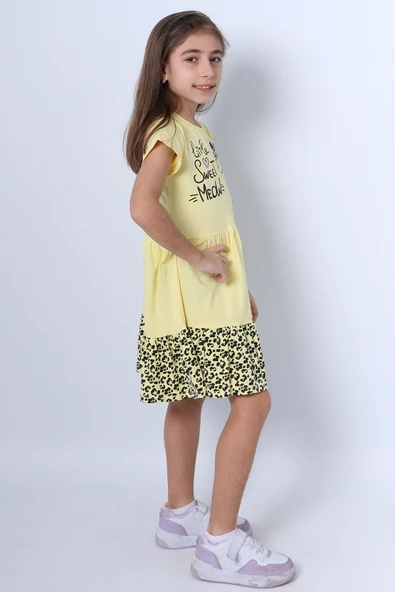 KIZ ÇOCUK ELBİSE FIRFIRLI KEDİCİK BASKILI C13 - Resim 8