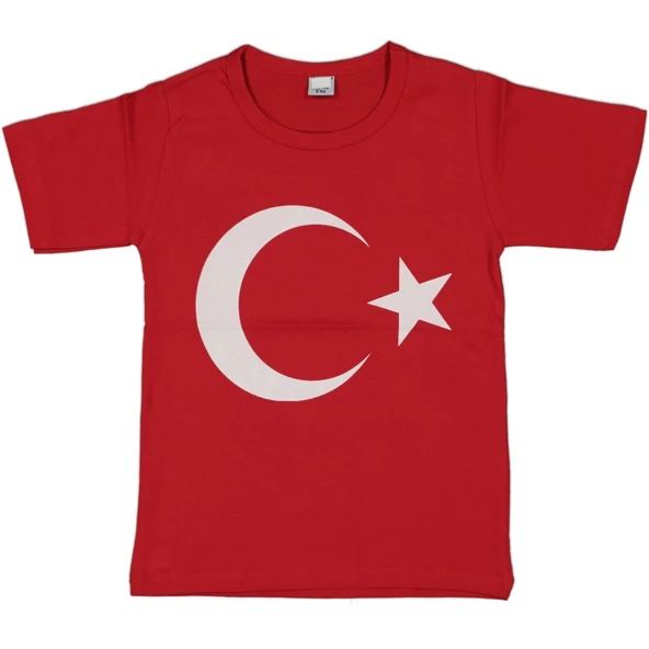 uğurböceğiçocuk Bayrak Baskılı 23 Nisan Kısa Kol Tshırt 8001
