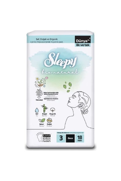 Sleepy Bio Natural Premium Plus Hijyenik Ped Gece 18 Adet x 3 Adet - Resim 3