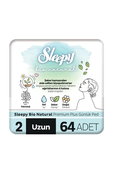 Sleepy Bio Natural Premium Plus Günlük Ped Uzun 64 Adet Ped ürün görseli
